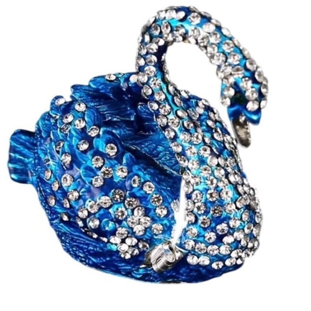 Swan‎ Trinket Box Blue rhinestone Crystal Enamel New